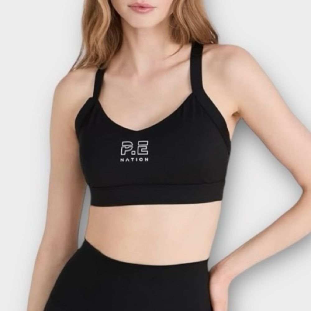 P.E NATION Recharge Crossback Logo Sports Bra in Black Women’s Size S